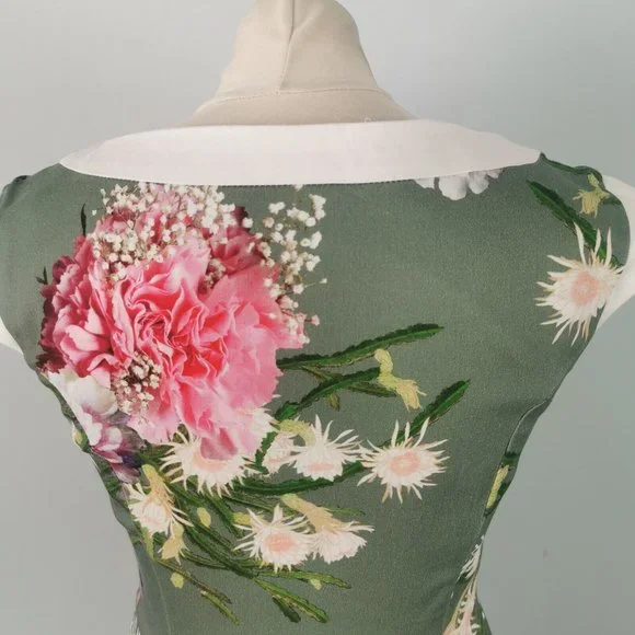 HEARTS & ROSES Floral Hepburn Dress Fit Flare 50s Fifties Wedding Party UK 10 - Picture 5 of 9